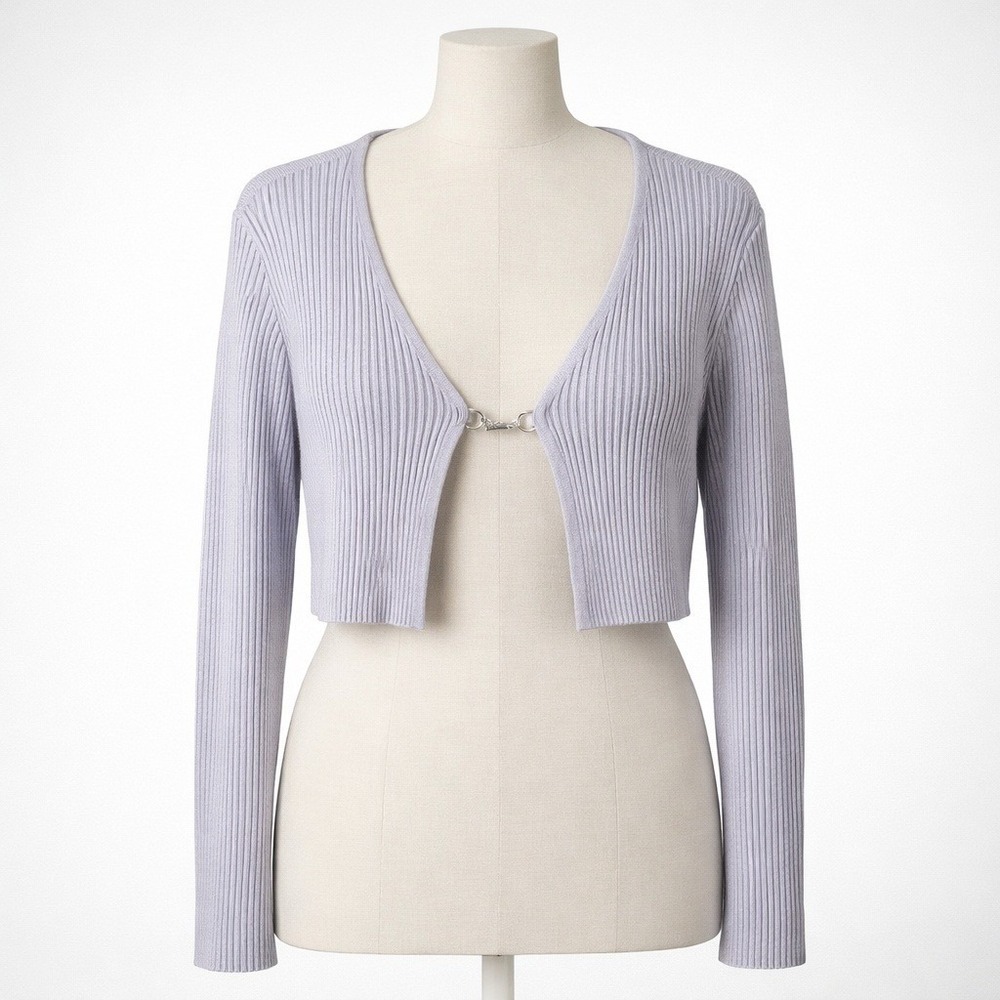 Lilac Purple Ribbed Cardigan Horse Bite Clasp L Coquette Dainty Preppy Spring‎